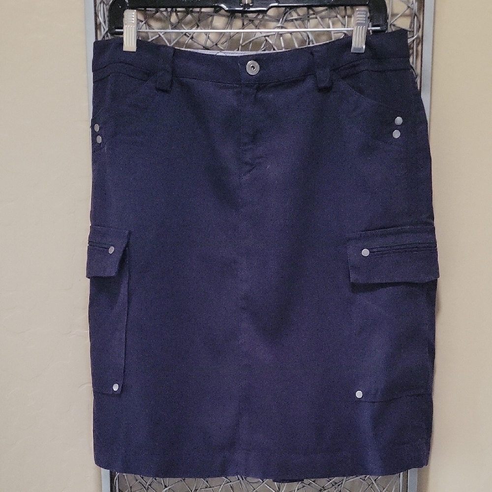 Coldwater Creek Navy Skirt with Cargo Pockets And Rivet Detail